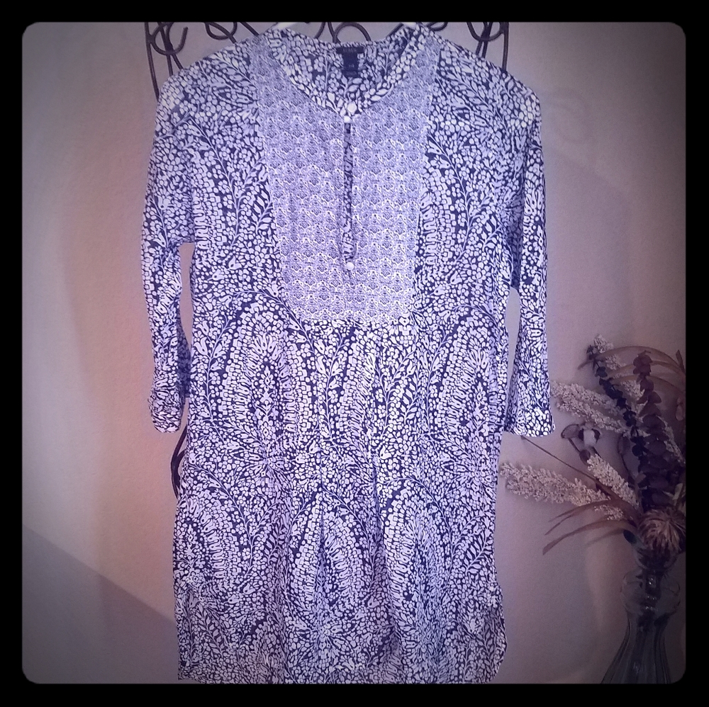 J. CREW beautiful long blue and white blouse!